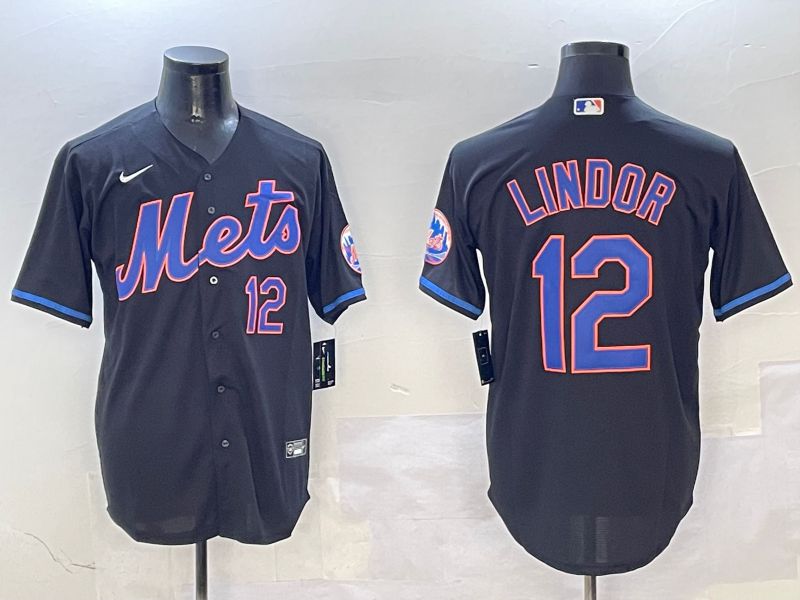Men New York Mets 12 Lindor Black Game Fashion 2025 Nike MLB Jersey style 5